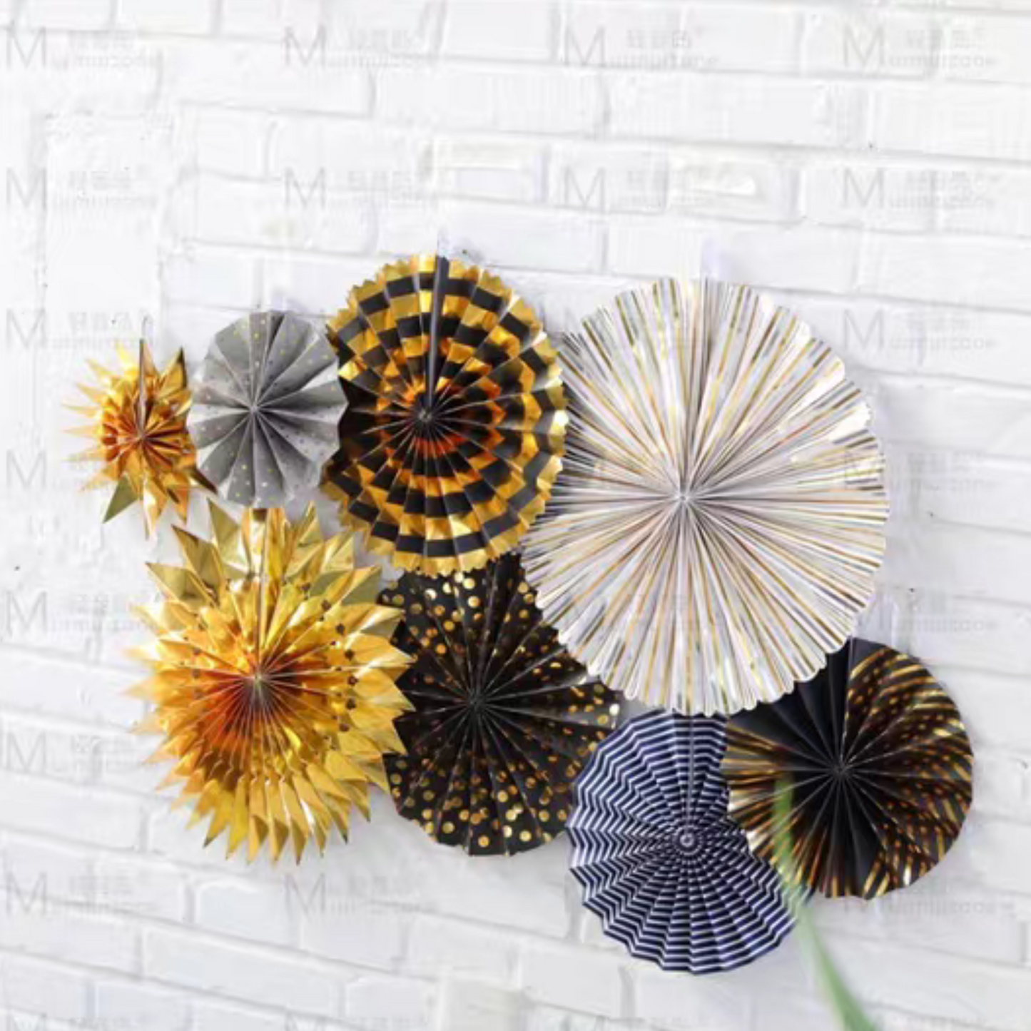 Black Gold Eco Paper fan decoration wedding women milestone birthday decoration