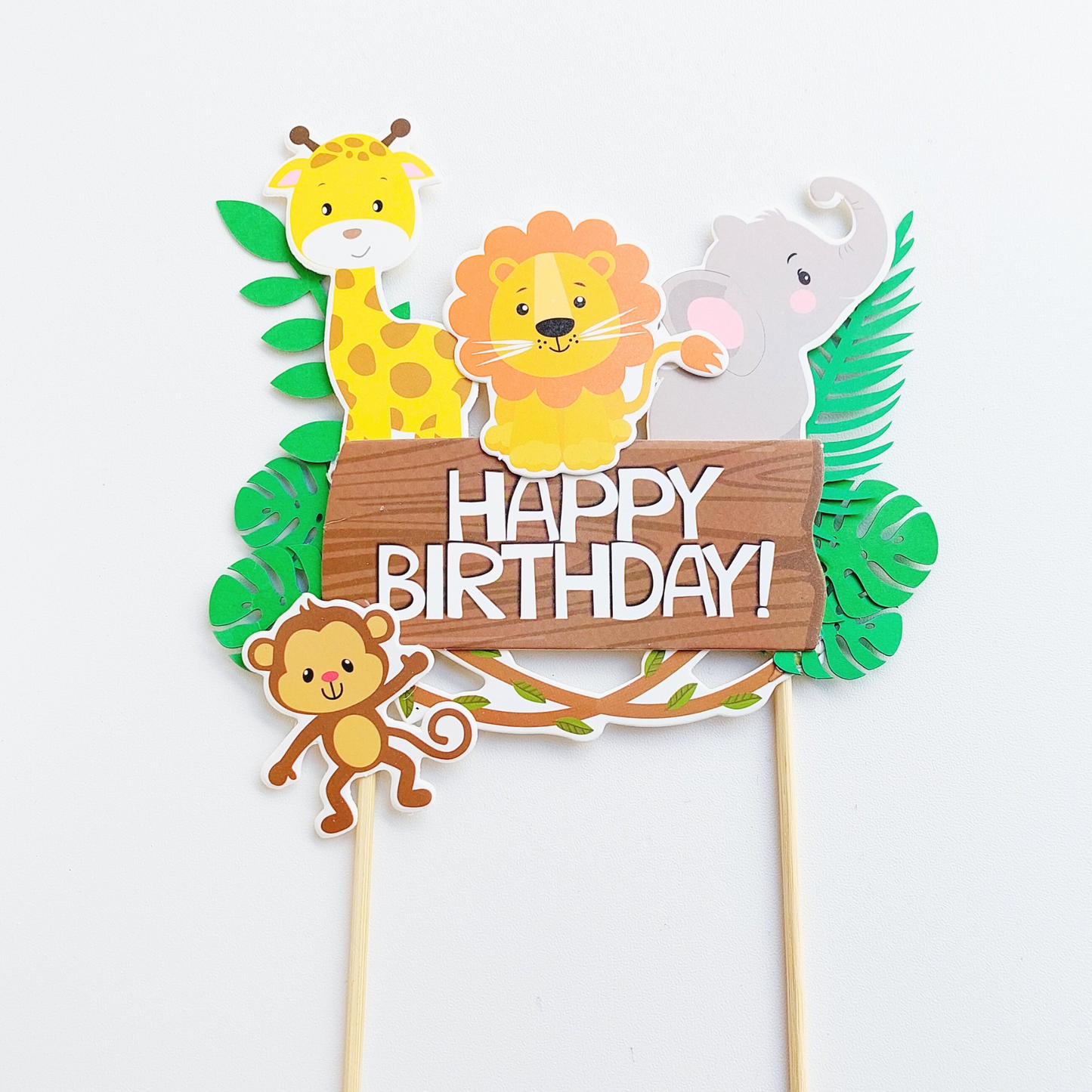 6PCs animal leaf safari jungle zoo Birthday Cake Topper Set