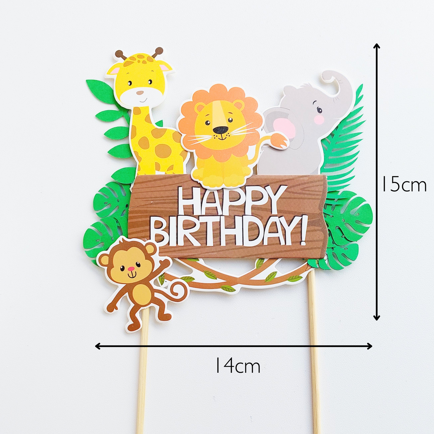 6PCs animal leaf safari jungle zoo Birthday Cake Topper Set