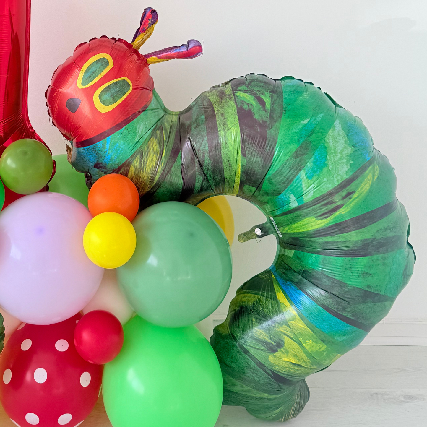 Personalised The Very Hungry Caterpillar balloon bouquet stand 1st 2nd birthday display