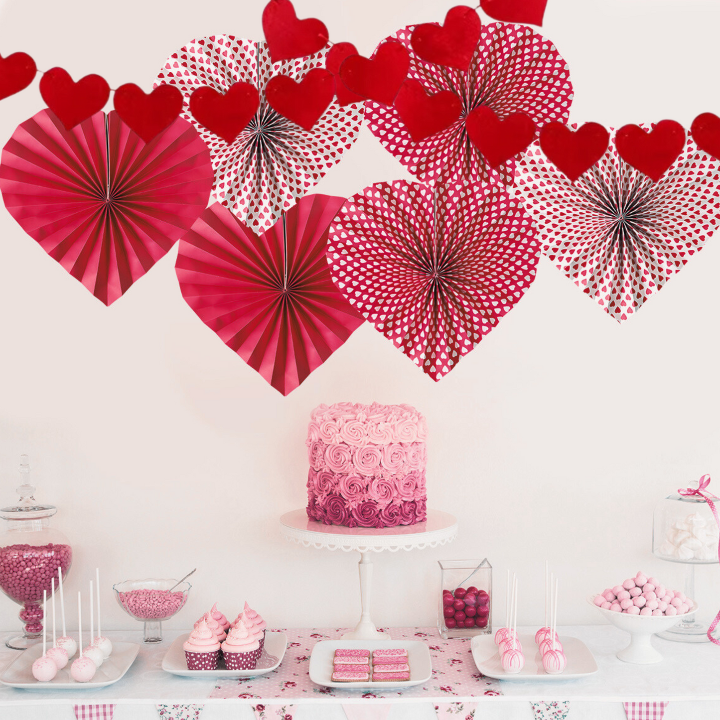 6-pack Red love heart Paper fan decoration wedding women milestone valentine's day birthday decoration