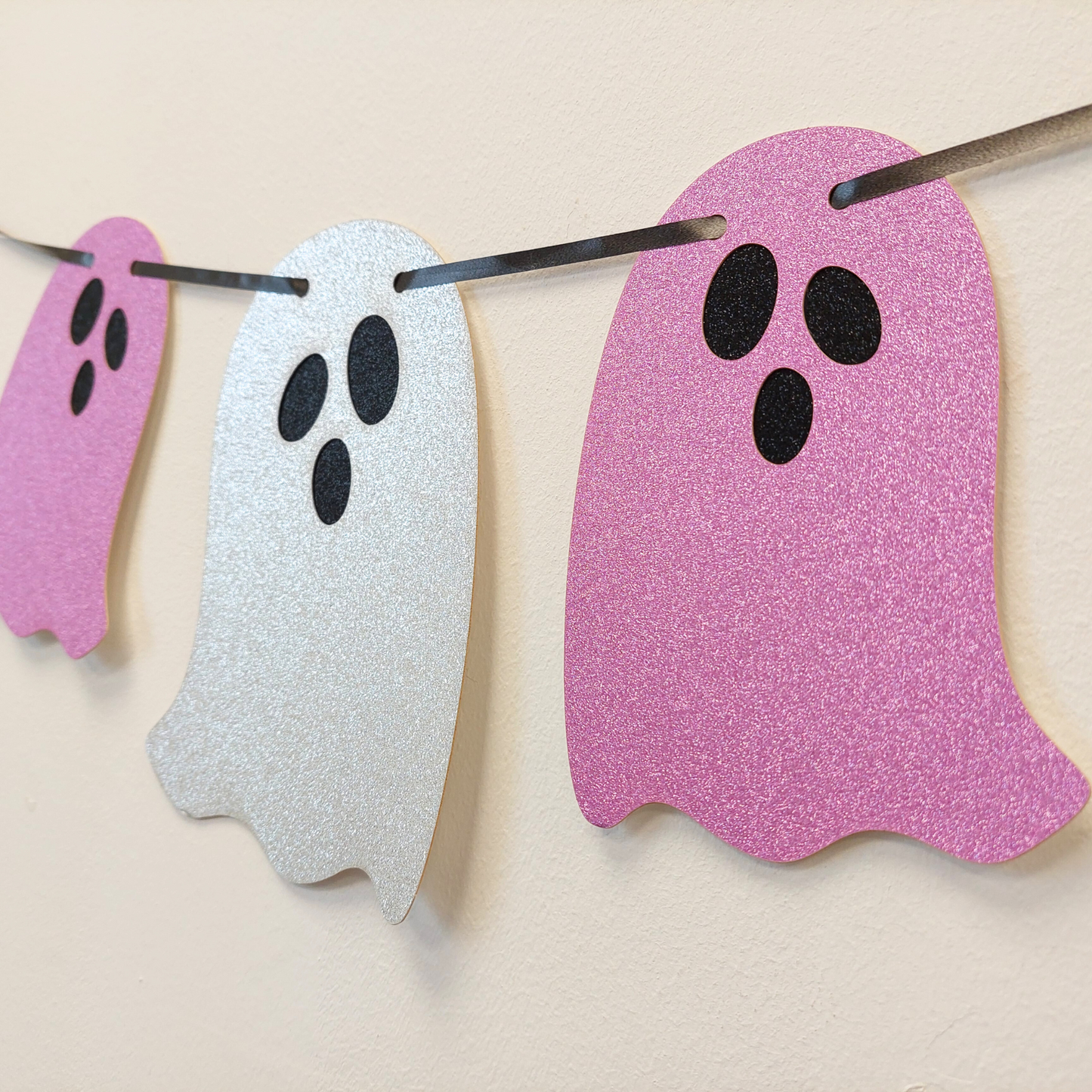 Halloween glittery paper card pink silver ghosts bunting garland children adults birthday party home room fun decoration (Copy)