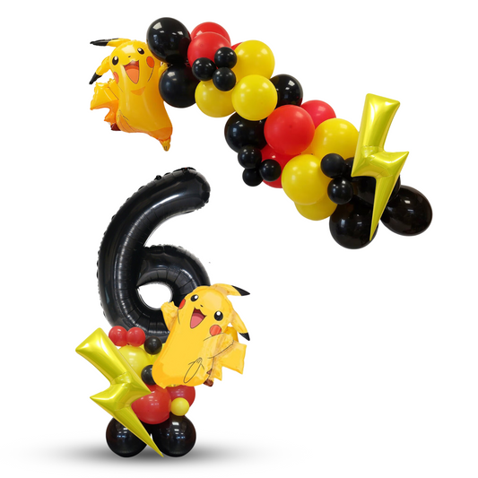 Black red yellow licensed Pokemon boys birthday balloon sculpture bouquet