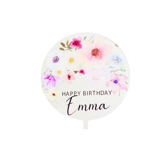 Personalised Floral flowers mother's day women girls Acrylic cake topper