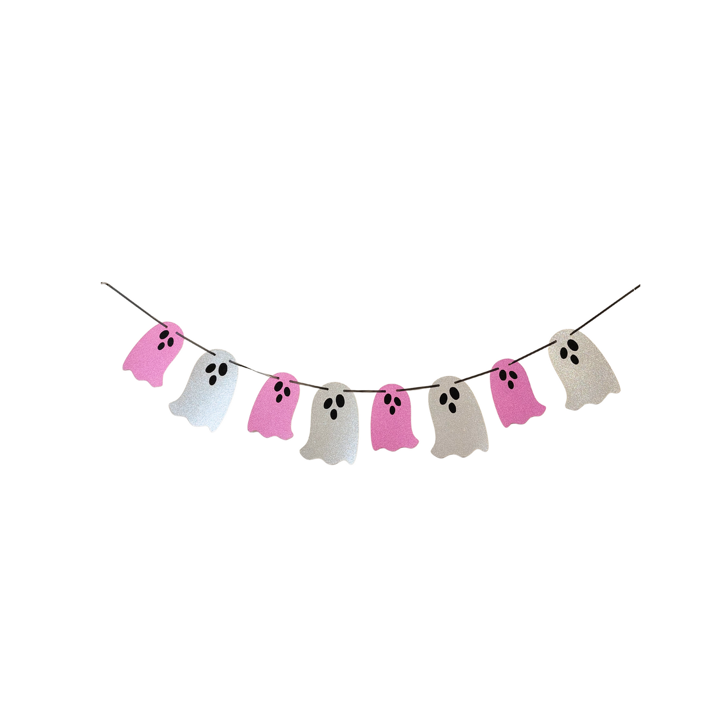 Halloween glittery paper card pink silver ghosts bunting garland children adults birthday party home room fun decoration (Copy)