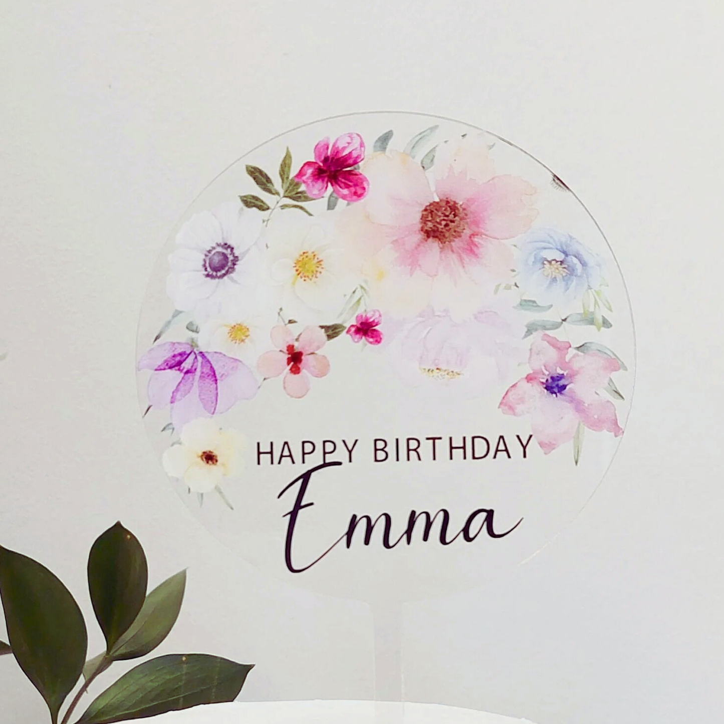 Personalised Floral flowers mother's day women girls Acrylic cake topper