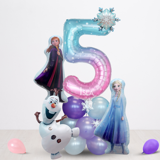 Personalised Frozen Elsa characters standing balloon stack sculpture