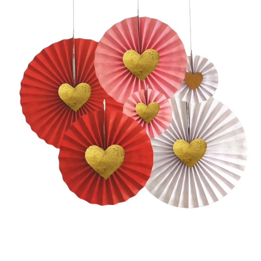 6-pack Red love heart Paper fan decoration wedding women milestone valentine's day birthday decoration