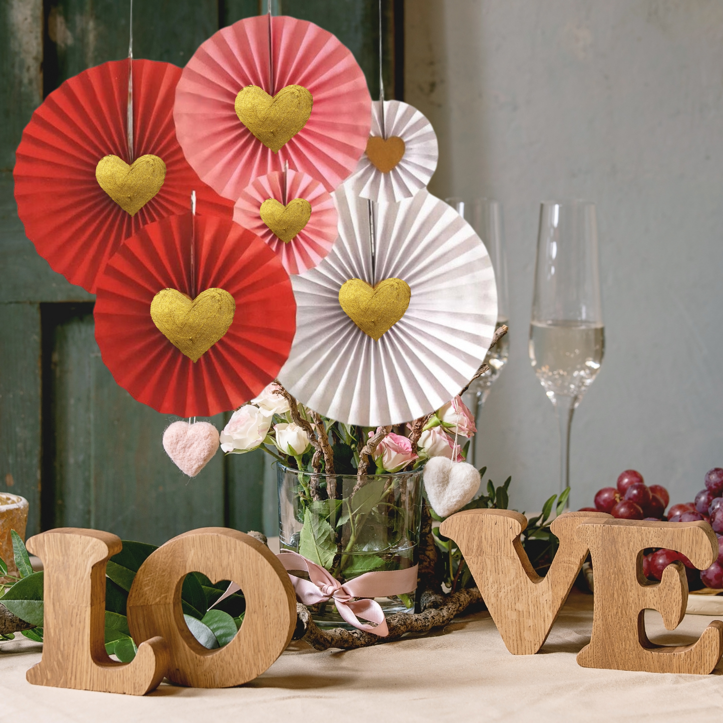 6-pack Red love heart Paper fan decoration wedding women milestone valentine's day birthday decoration