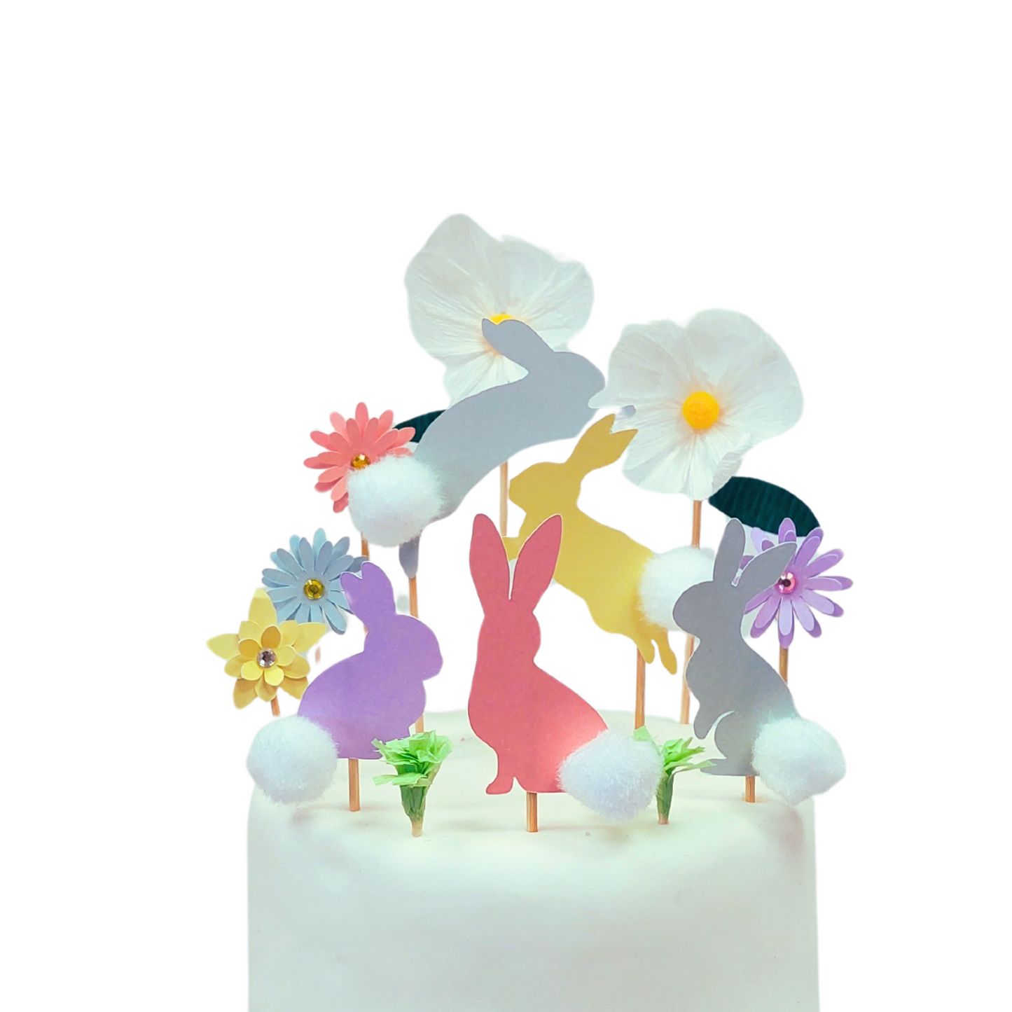 Pastel Easter flowers rabbits bunny cake toppers paper cake decoration girl birthday decoration