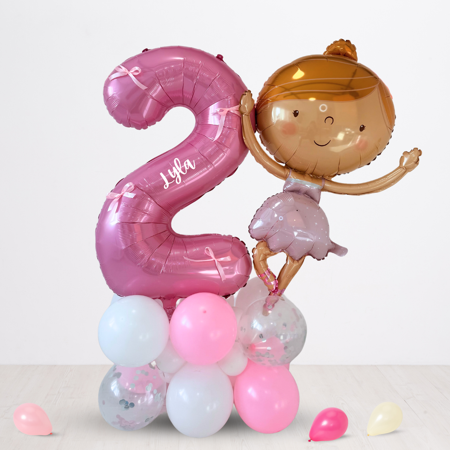 Personalised Little ballerina standing balloon bouquet sculpture 1.3m height