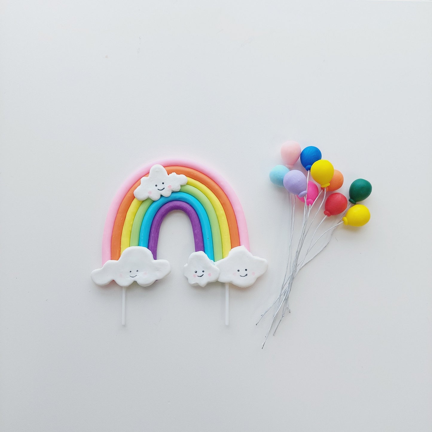 Happy cloud rainbow and balloons cake topper