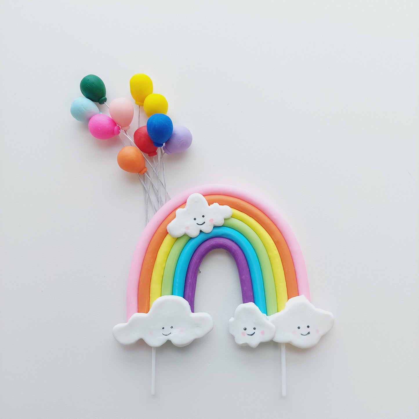 Happy cloud rainbow and balloons cake topper