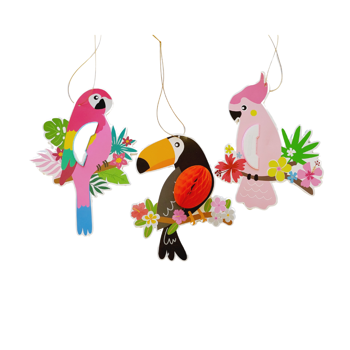 3pcs Summer tropical birds parrots honey comb hanging decoration