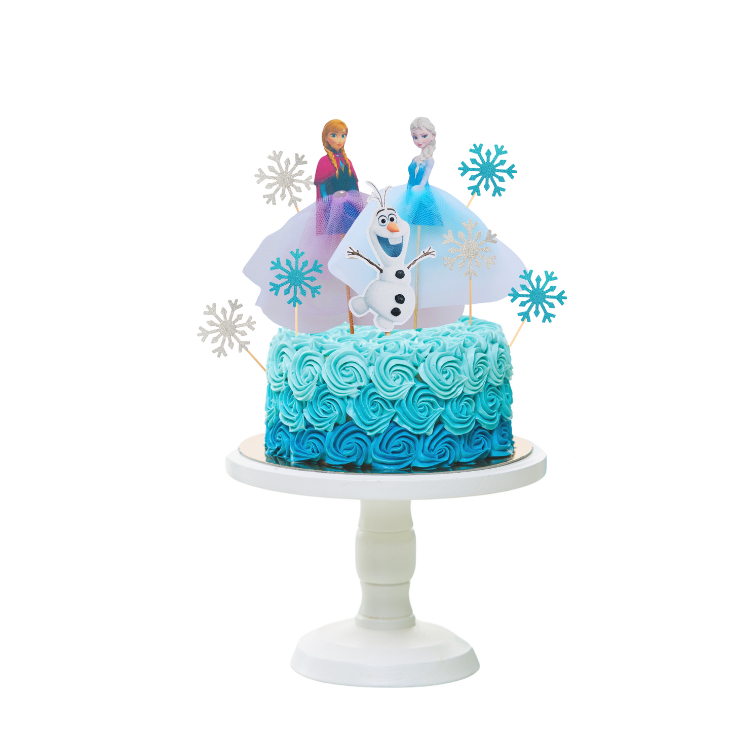 12pcs Blue and silver snow flakes cup cake topper set