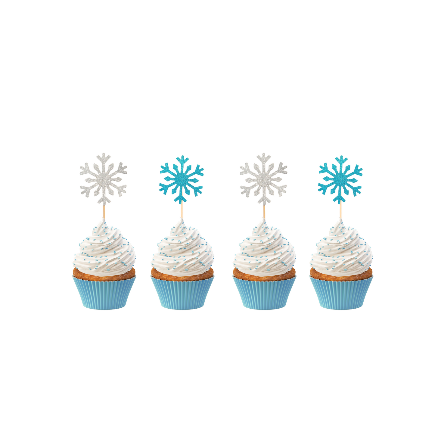 12pcs Blue and silver snow flakes cup cake topper set