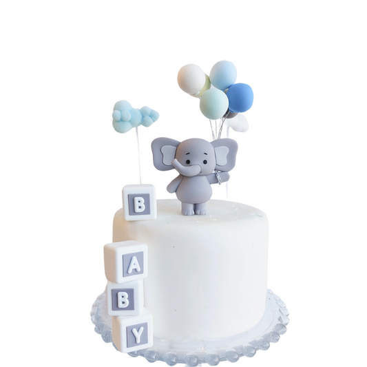 Baby shower elephant with balloons boys girls cake topper set