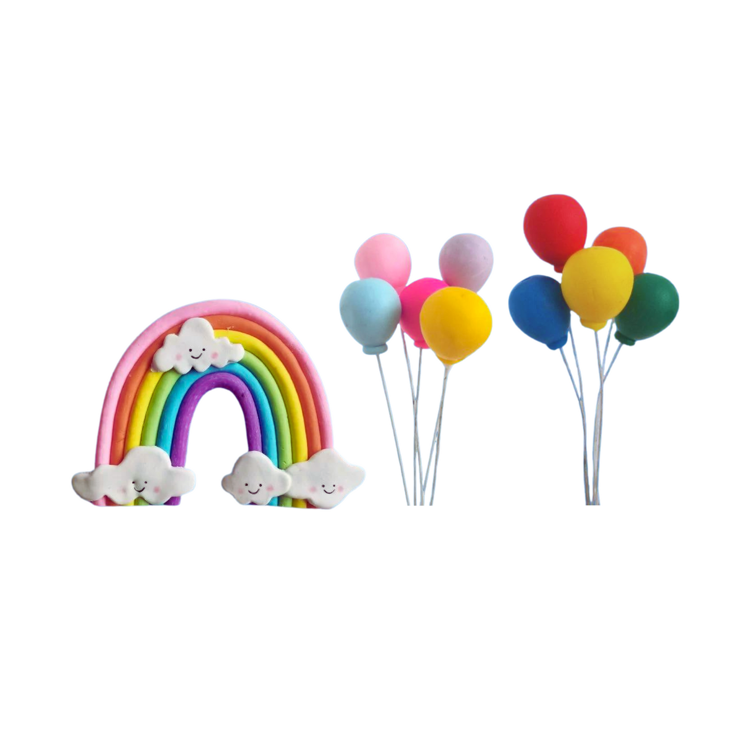 Happy cloud rainbow and balloons cake topper