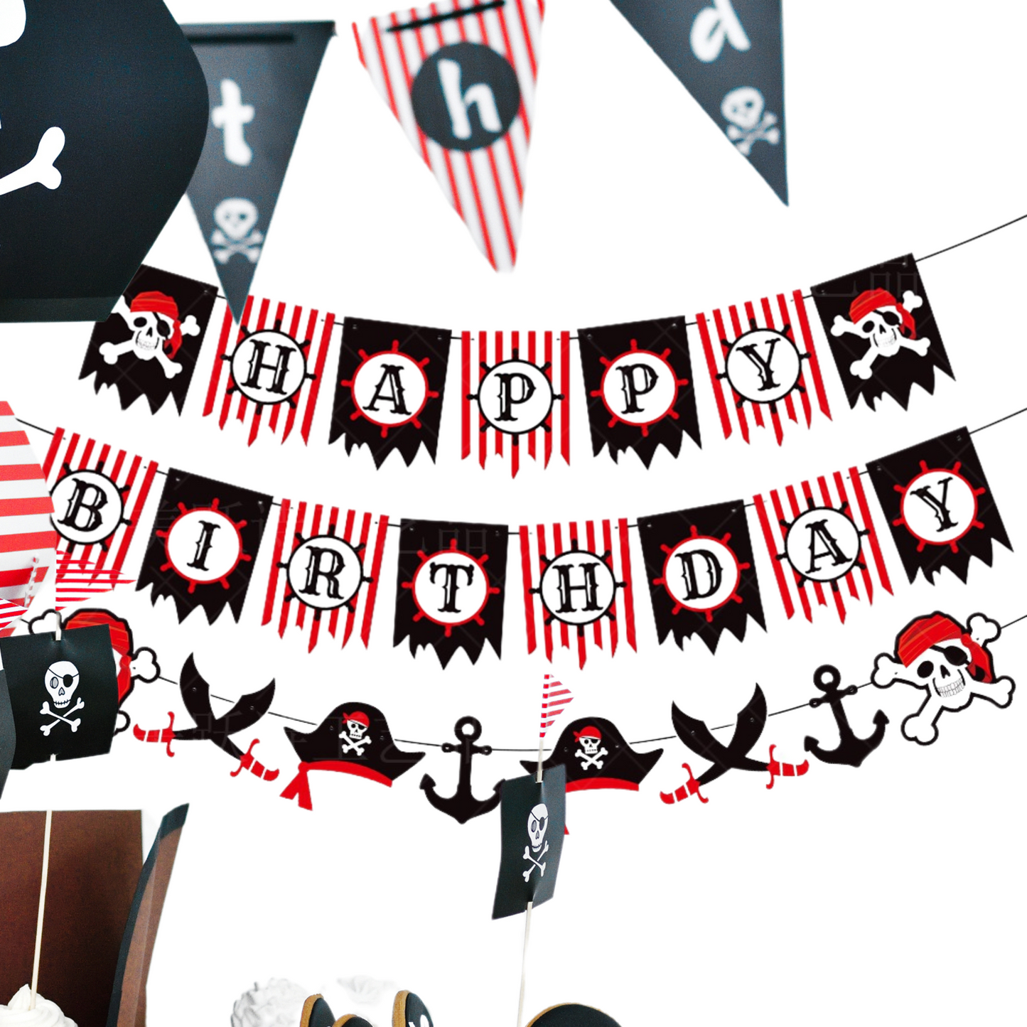 2-pack Pirate themed party happy birthday bunting banner garland