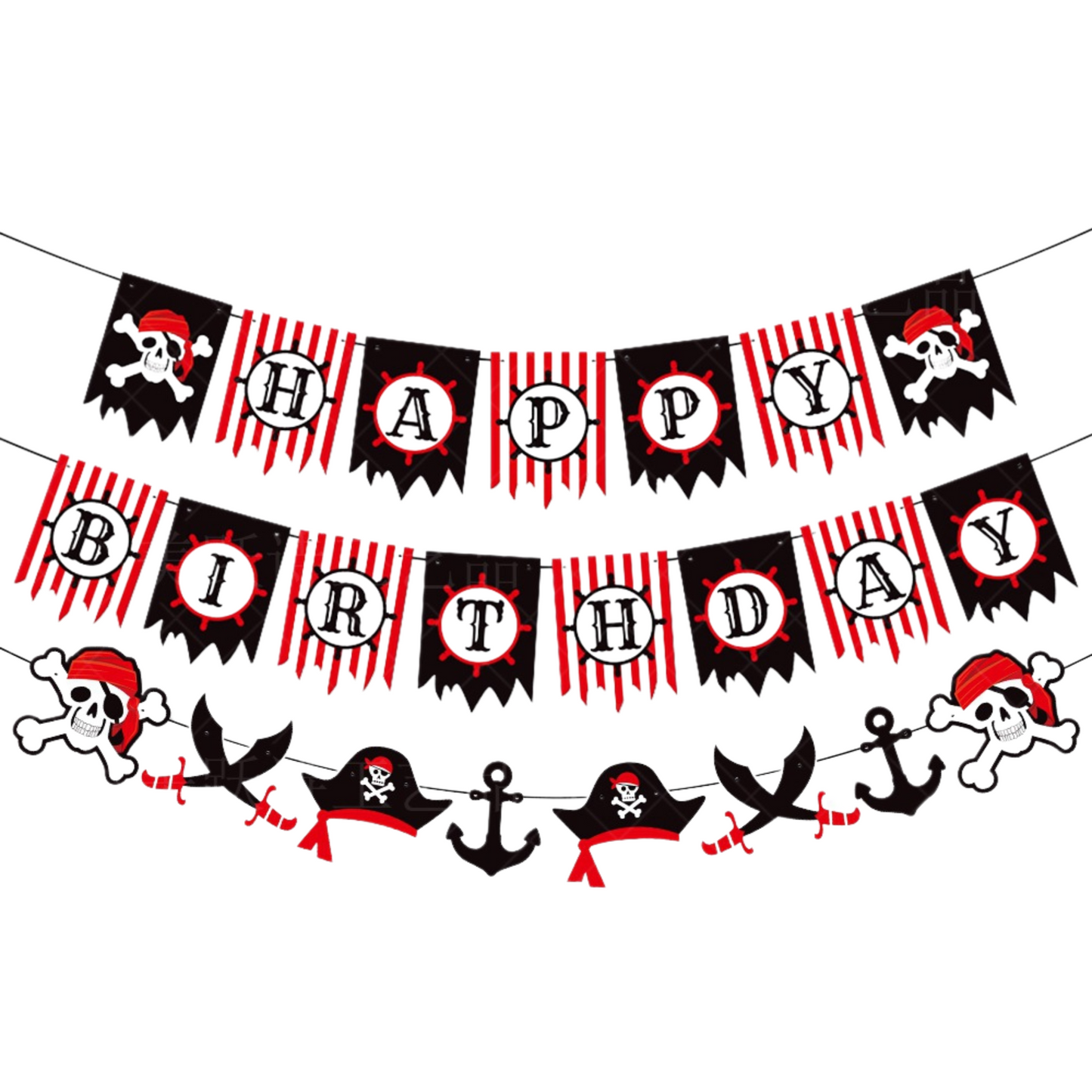 2-pack Pirate themed party happy birthday bunting banner garland