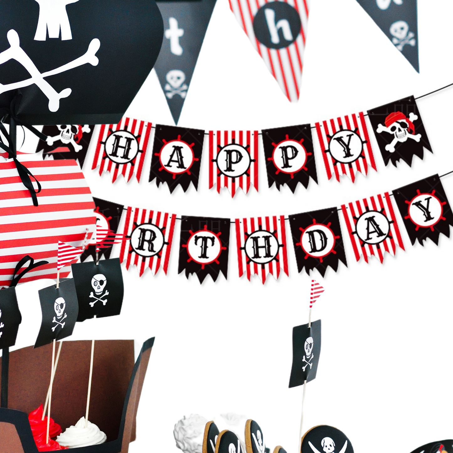 2-pack Pirate themed party happy birthday bunting banner garland