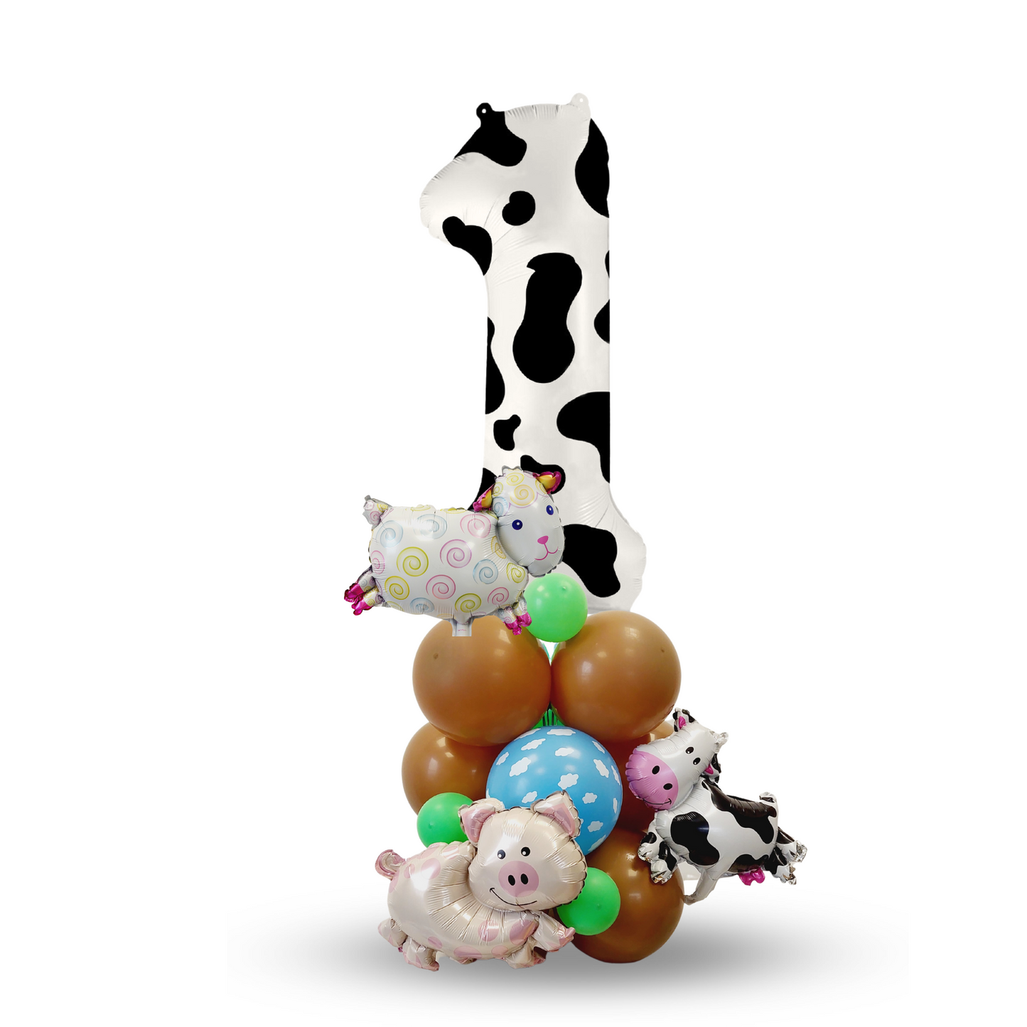 Farm themed boys green pig sheep cow birthday party number sculpture bouquet