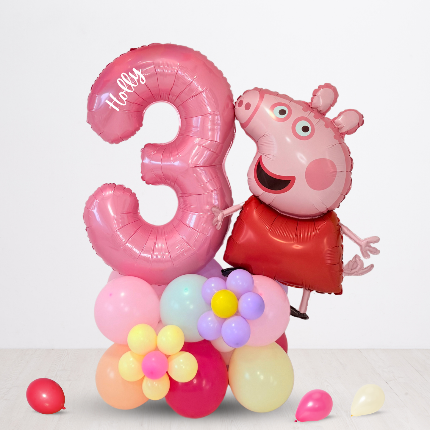 Personalised Peppa pig 2nd 3rd birthday flowers balloon sculpture stack