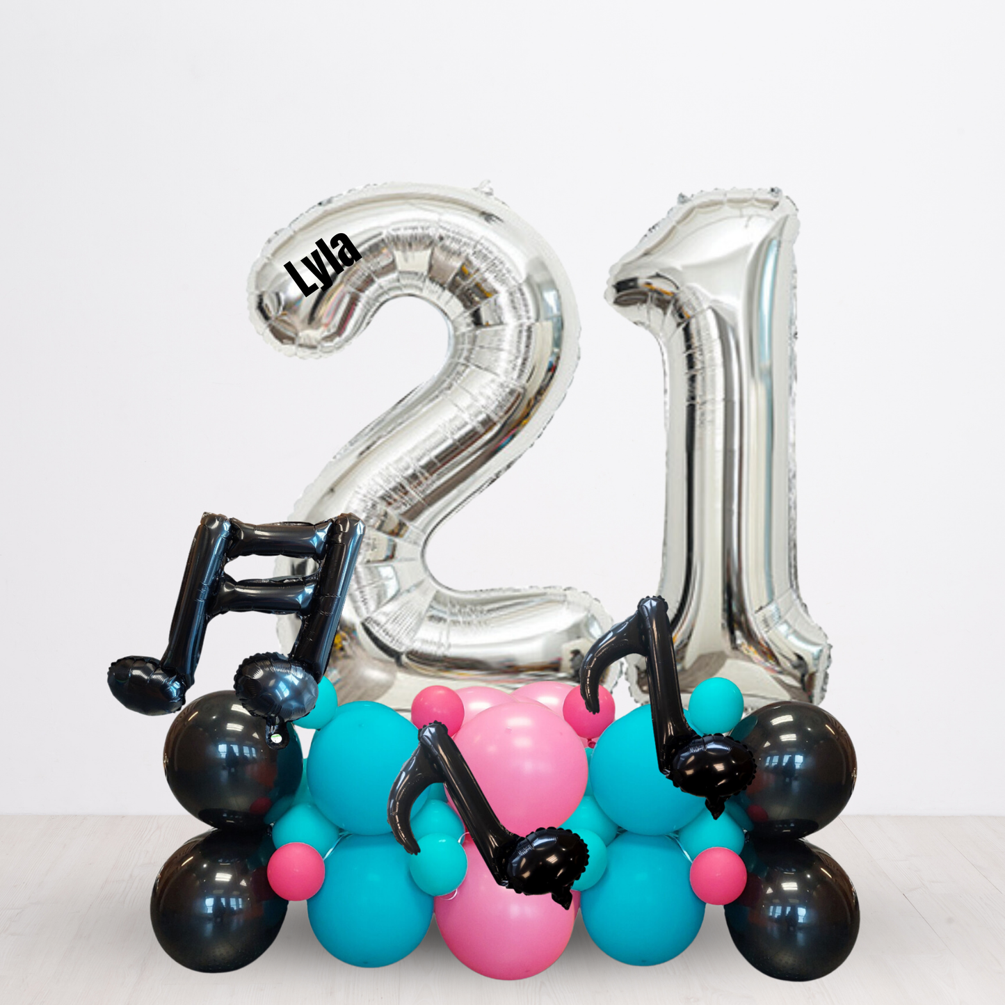 Black blue pink music video birthday balloon sculpture bouquet