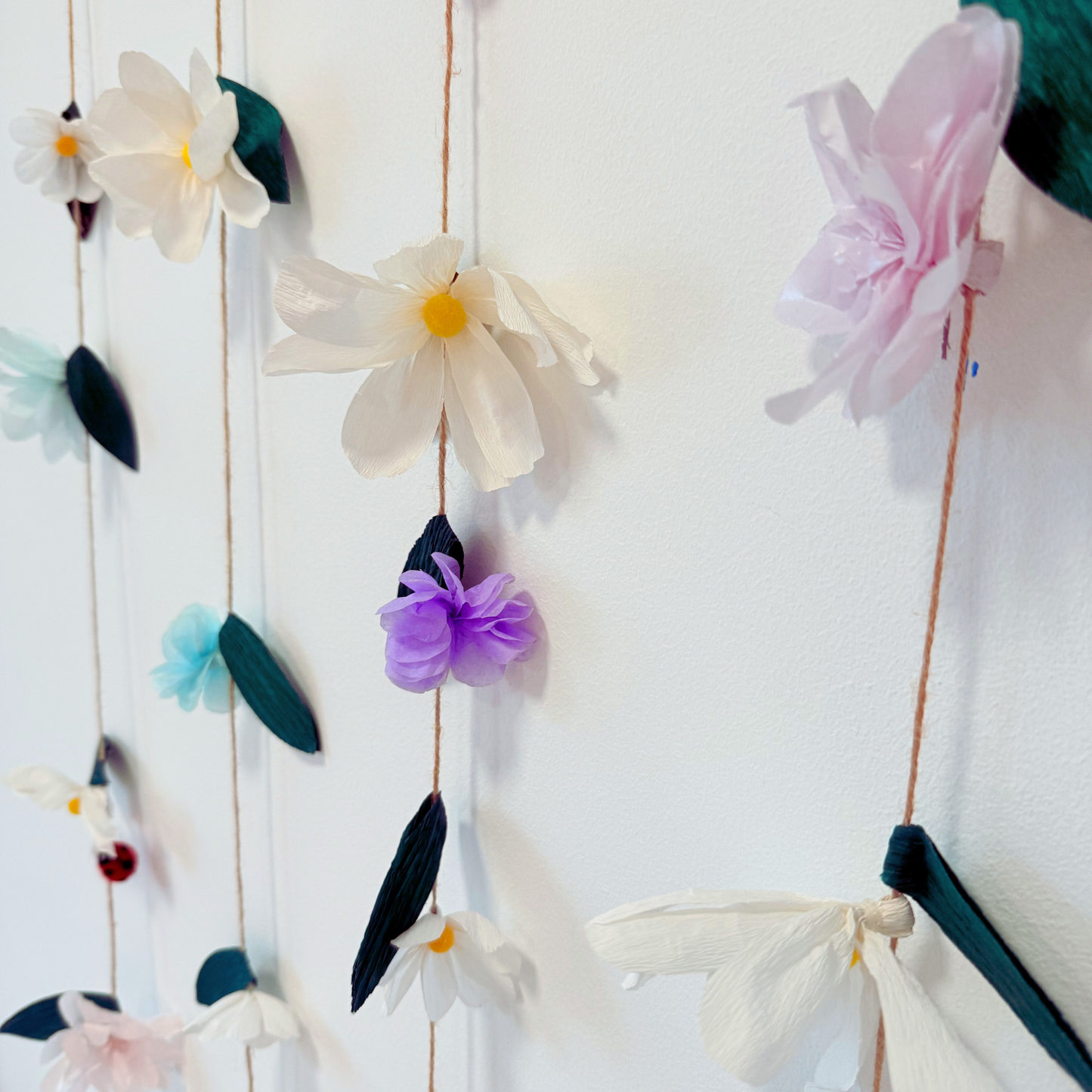 Handmade Girls room fairy party flowers ladybird mushroom hanging streamers decoration