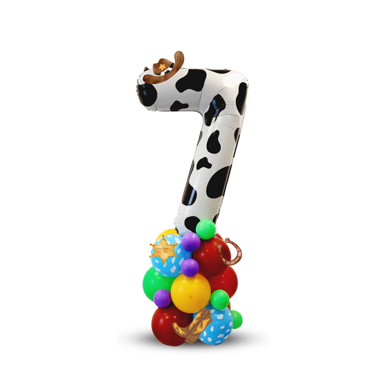 Rodeo toy story style purple green cow boy boots 40inch number balloon sculpture bouquet