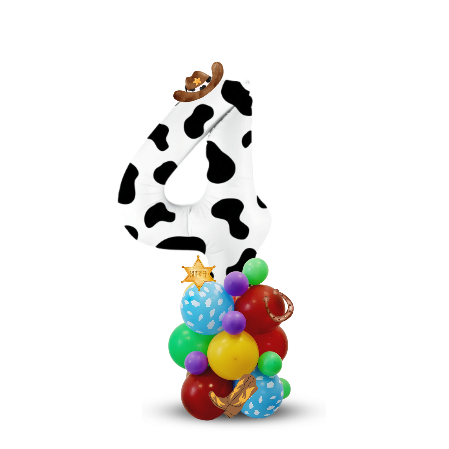 Rodeo toy story style purple green cow boy boots 40inch number balloon sculpture bouquet