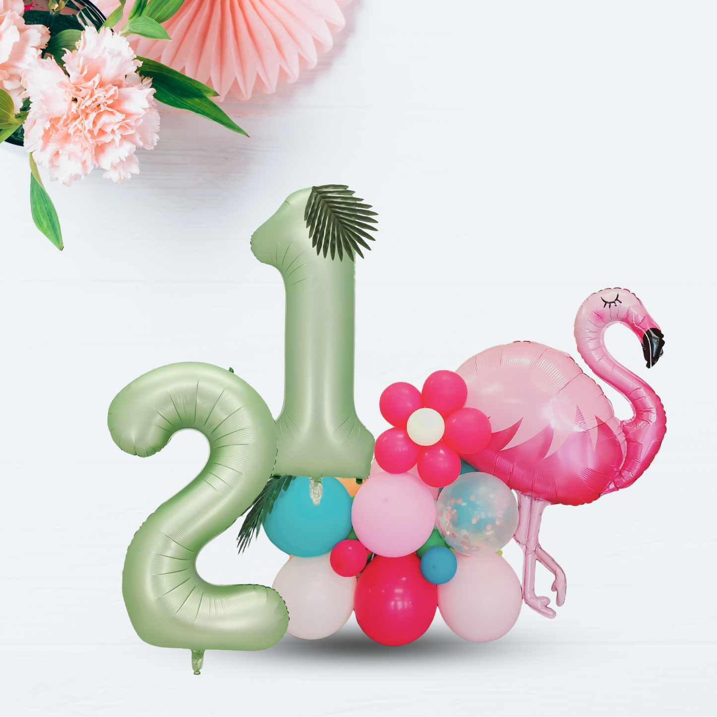 Flamingo and flowers summer tropical balloon sculpture bouquet