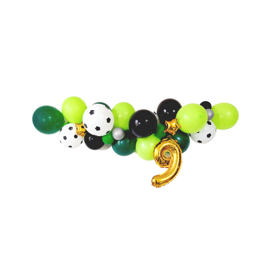 Black and Green Football balloon garland with 16inch golden number