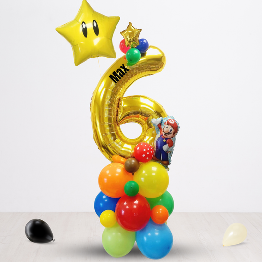 Personalised super Mario rainbow mushroom star balloon stack bouquet girls boys kids children adults display 40inch gold number sculpture