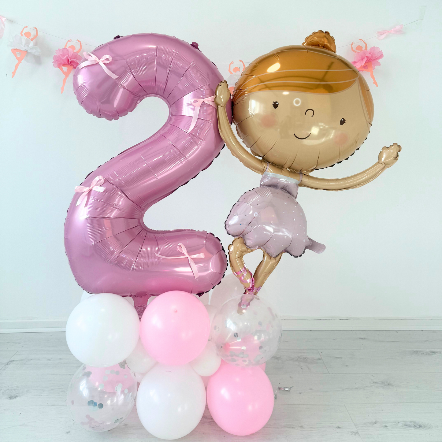 Personalised Little ballerina standing balloon bouquet sculpture 1.3m height