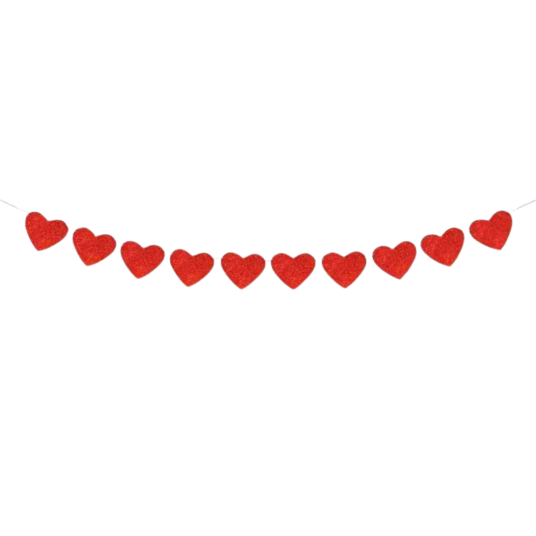 Glittery Paper card red love heart bunting banner garland