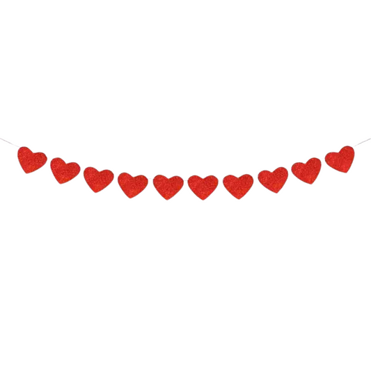 Glittery Paper card red love heart bunting banner garland