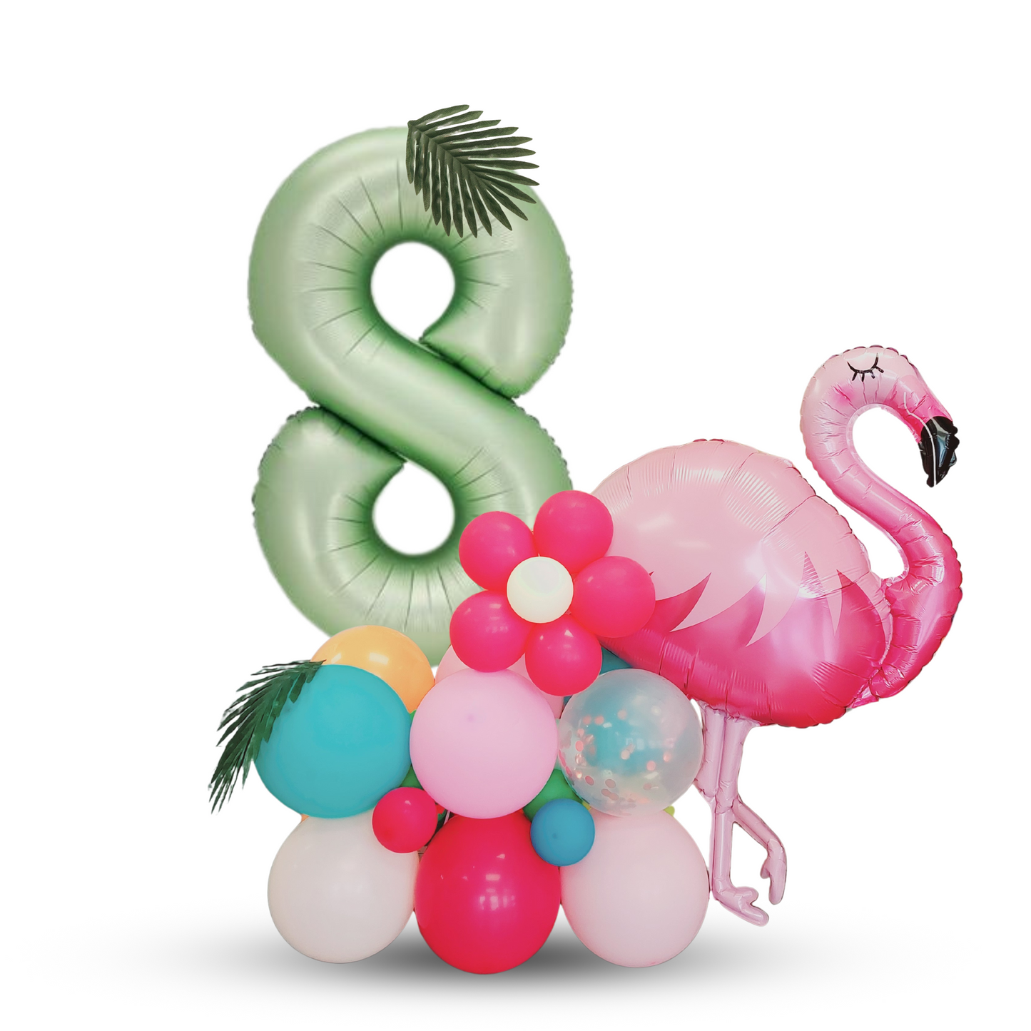 Flamingo and flowers summer tropical balloon sculpture bouquet