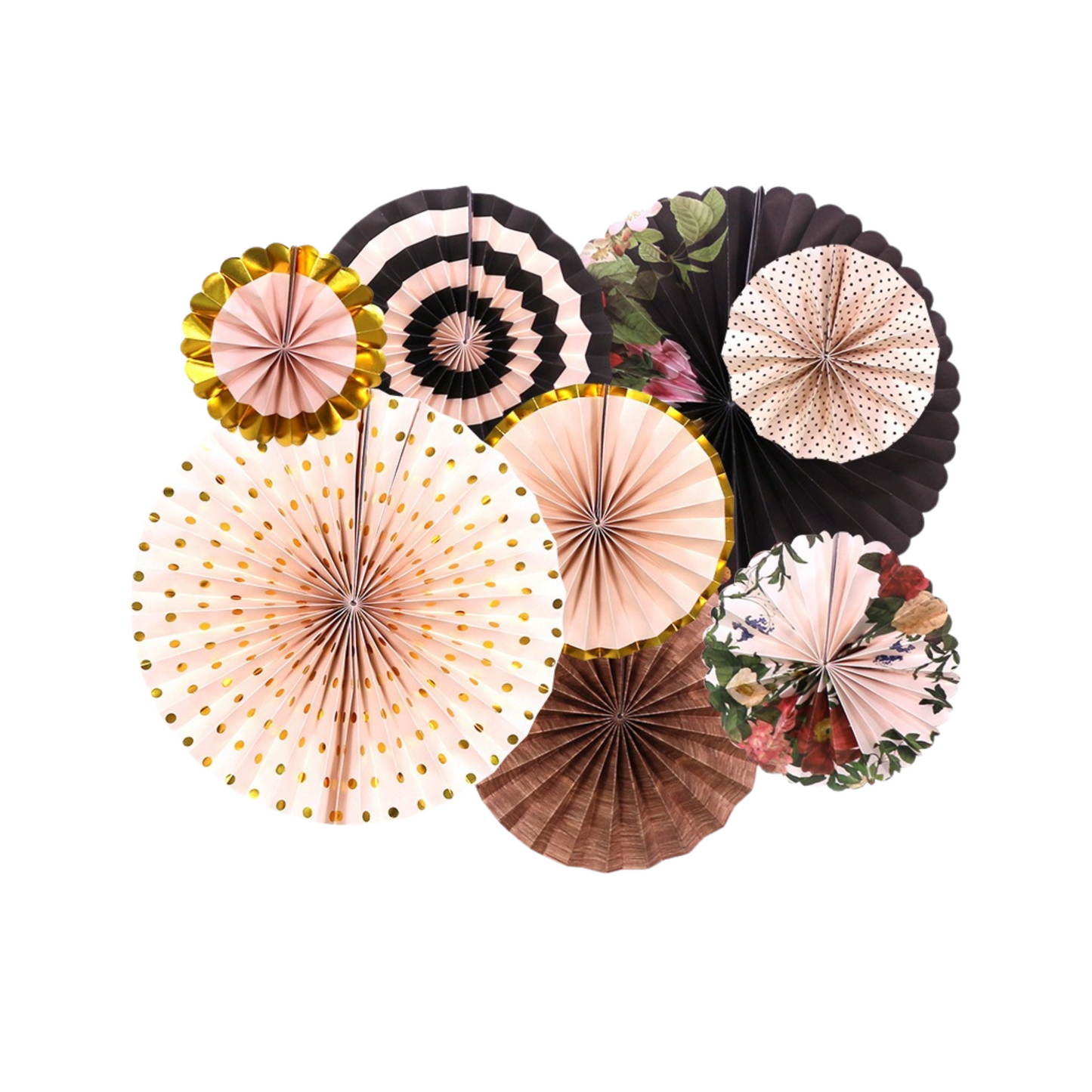 Black Gold flowers floral Eco Paper fan decoration wedding women milestone birthday decoration