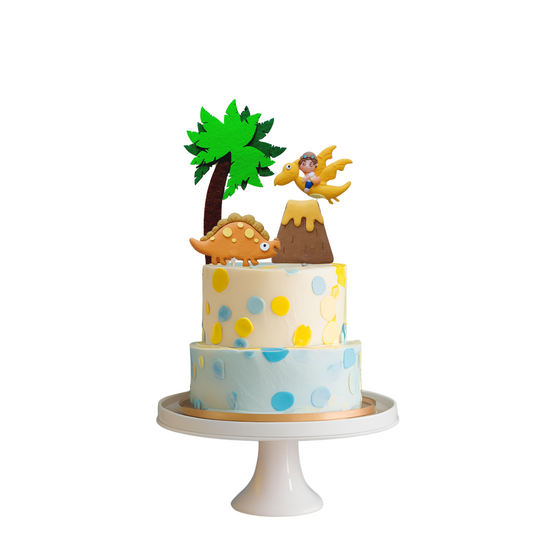 Felt Coconut tree and Clay Volcano Dinosaurs Cake Topper set