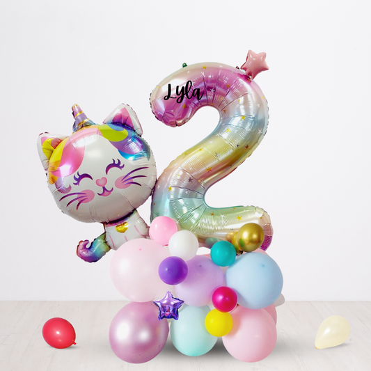 Rainbow unicorn cat stars girls birthday balloon sculpture bouquet