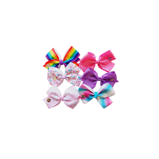 6-pack 12-pack pink rainbow hair bows party bag fillers.