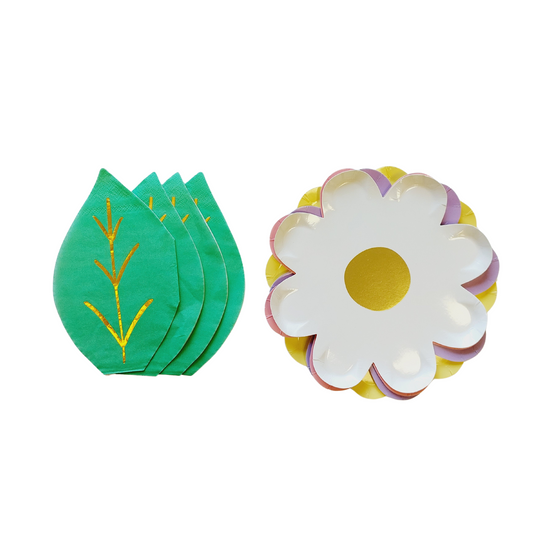 7inch Daisy plates and leaf napkin 8-pack