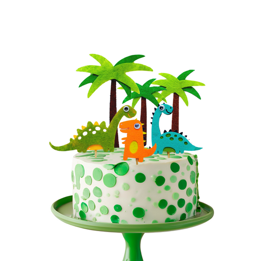 Felt Dinosaurs and Coconut Trees Cake Topper set