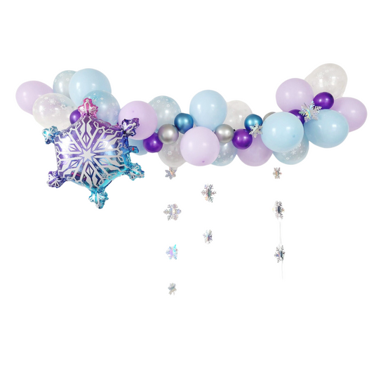 Lavender blue Frozen style snow flakes balloon garland