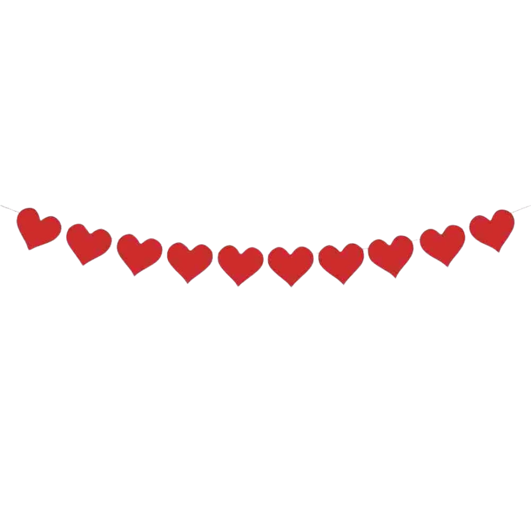 Paper card red love heart bunting banner