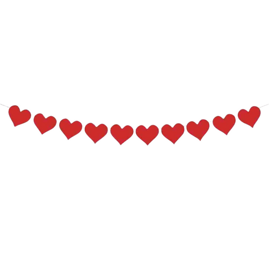 Paper card red love heart bunting banner