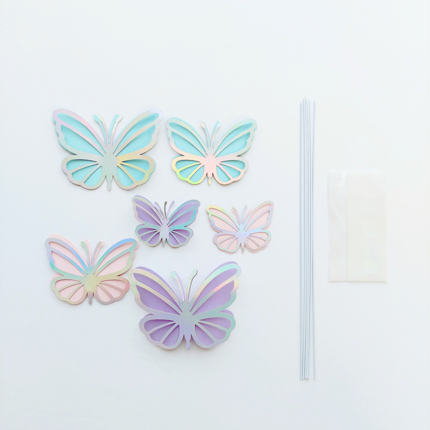 Iridescent butterfly cake toppers pink rainbow happy birthday acrylic cake decoration girl birthday decoration