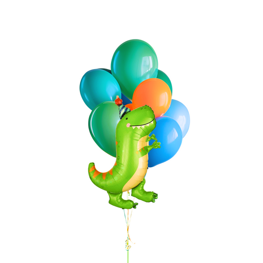 Orange and Teal Dinosaur Birthday Balloon Bundle