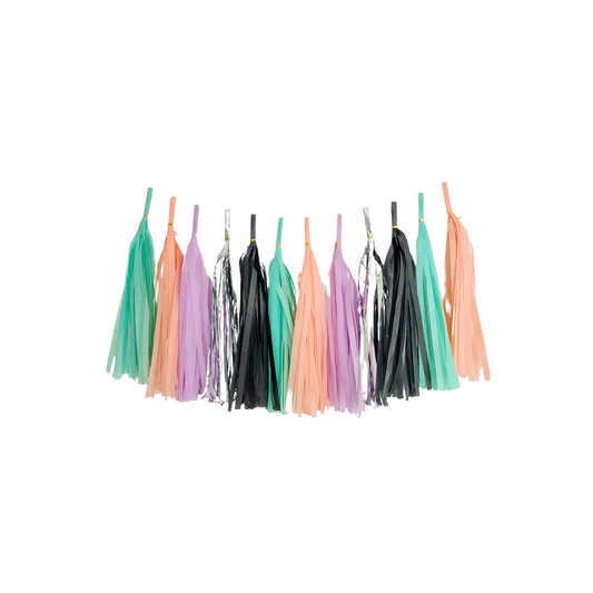 Pastel Orange Green Black tissue tassel garland